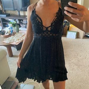 Free People Black Adella Lace Slip Dress (M)